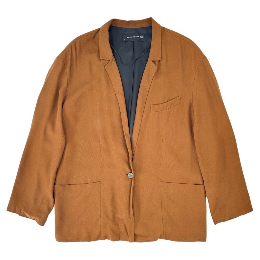 ZARA Warm Brown Loose Fit Single Button Closure Lightweight Blazer Jacket sz M